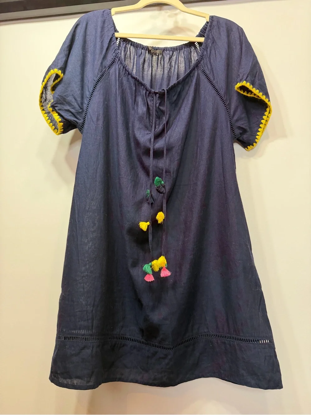 J. Crew Navy Swim Cover-Up with Multicolor Tassels